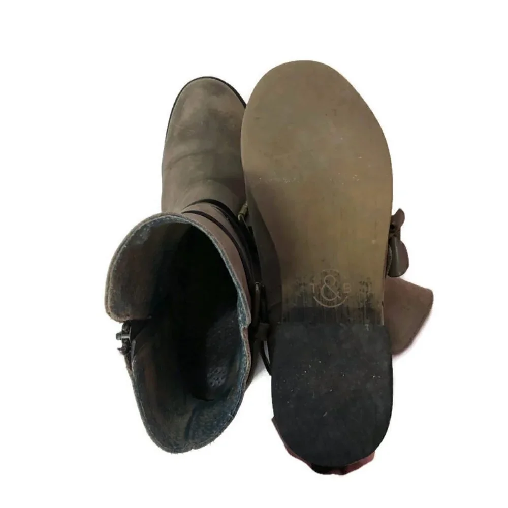 T&B Light Brown Distressed Leather Ankle Boots
